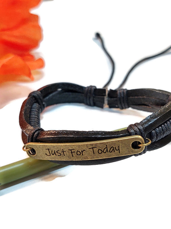 Just For Today Leather Bracelet - Bronze