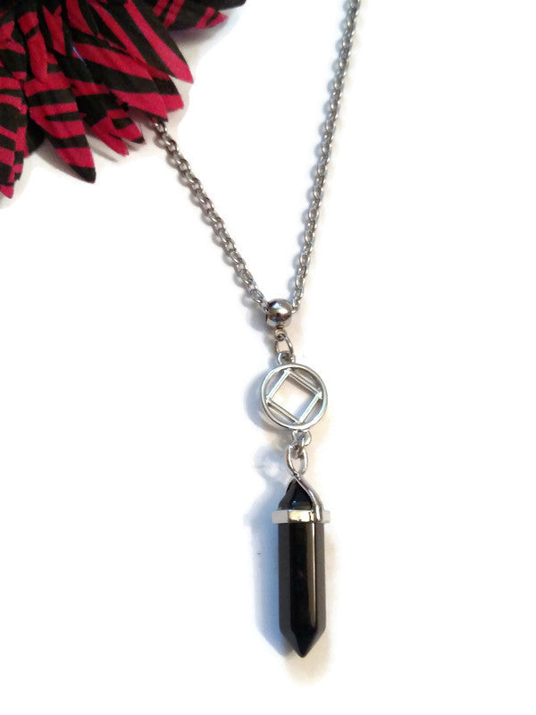 Black Onyx Crystal Drop Necklace NA