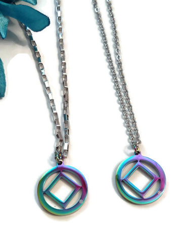 Small NA Stainless Steel 1 Inch Service Symbol Necklace - Rainbow