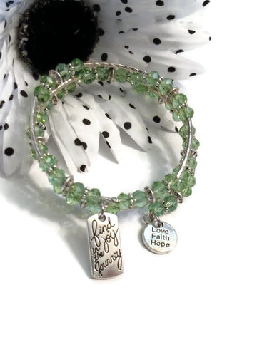 Find Joy In The Journey Green Crystal Wire Wrap Bracelet