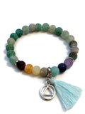 Frosted Stone Beaded Stretch Bracelet In Green Alcoholics Anonymous