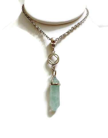 Green Fluorite Crystal Drop Necklace Narcotics Anonymous
