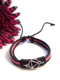 Leather Adjustable AA Bracelet - Black & Pink