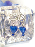 Bright Blue Glass Heart Dangle Earrings - AA