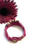Leather Bronze Serenity Bracelet Snap Closure - Pink