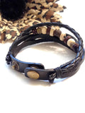 Leather Bronze Serenity Bracelet Snap Closure - Black