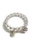 Wire Wrap Sparkly Beaded Bracelet With Serenity Charm - Clear