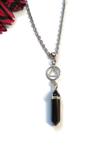 Black Onyx Crystal Drop Necklace AA