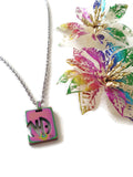 Stainless Steel Laser Cut Pendant Necklace NA - Rainbow Iridescent