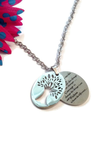 Tree Of Life Serenity Prayer Necklace - Stainless Steel