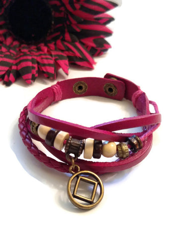 Leather Bronze NA Bracelet Snap Closure - Pink