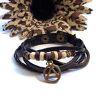 Leather Bronze AA Bracelet Snap Closure - Black