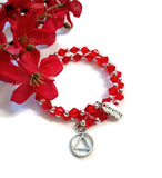 Wire Wrap Sparkly Crystal Bracelet Alcoholics Anonymous - Red