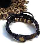 Leather Bronze NA Bracelet Snap Closure - Black