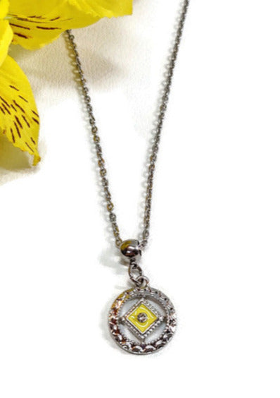 Yellow Enamel & Crystal Accent Narcotics Anonymous Necklace