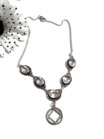 Clear Crystal Statement Necklace NA - Oval Stones