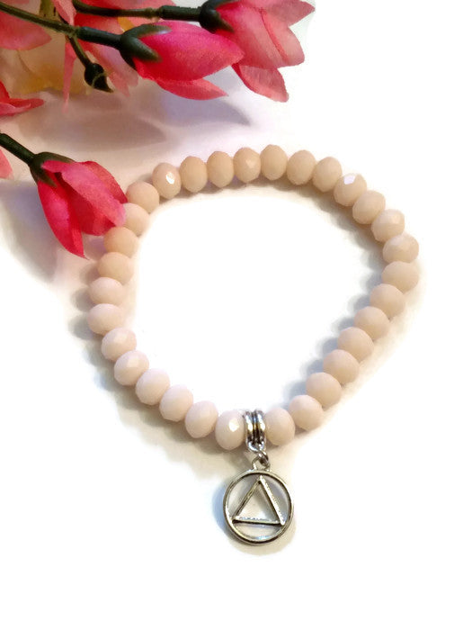 Sparkly Beaded Stretch Bracelet Alcoholics Anonymous - Peach