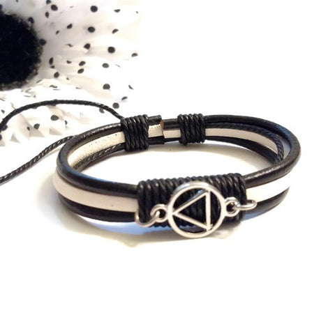 Leather Adjustable AA Bracelet - Black & White