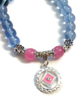 Pink & Blue Glass Beaded Stretch Bracelet - NA