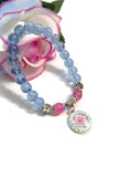 Pink & Blue Glass Beaded Stretch Bracelet - NA