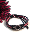 Leather Adjustable NA Bracelet - Black & Pink