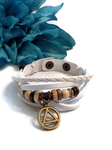 Leather Bronze AA Bracelet Snap Closure - White