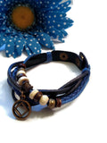 Leather Bronze NA Bracelet Snap Closure - Blue