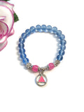 Pink & Blue Glass Beaded Stretch Bracelet - AA