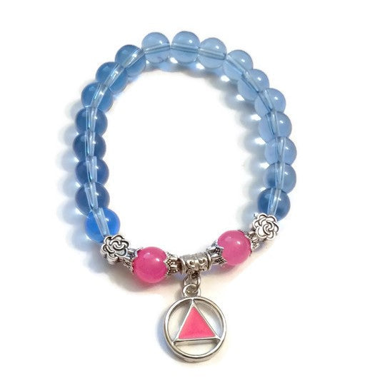 Pink & Blue Glass Beaded Stretch Bracelet - AA