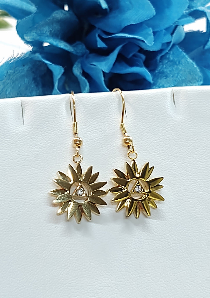 Sunburst Gold With Crystal Earrings Stainless Steel - AA